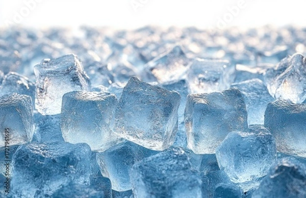 Fototapeta Close-up view of translucent ice cubes stacked together, reflecting light with a cool and refreshing atmosphere