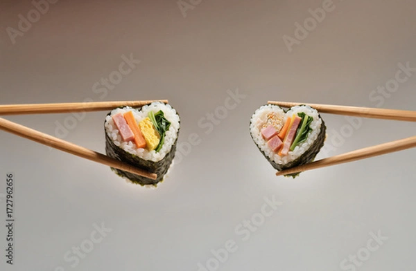 Obraz 김밥, 한국음식, 한식, 분식, 컨셉, 사랑을 말다, 정성가득, 엄마의 사랑, 사랑으로 만들다, 하트, 사랑 김밥, 마음, 정성, 다양하다, 골라먹다