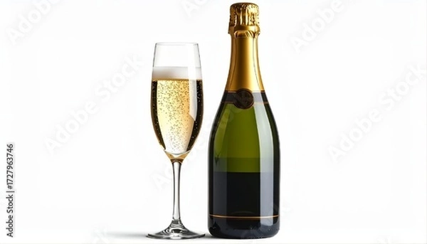 Obraz Sleek Minimalist Bottle of Champagne and Flute Glass