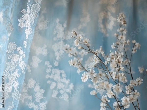 Obraz Elegant Floral Arrangement with Lace Backdrop, a Delicate Balance of Nature and Textile Design