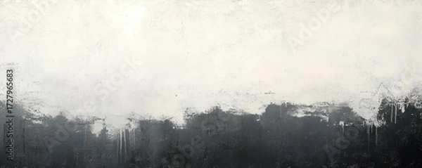 Fototapeta Abstract textured painting with a contrast between rough black lower half and smooth off-white upper half evoking a moody and contemplative atmosphere