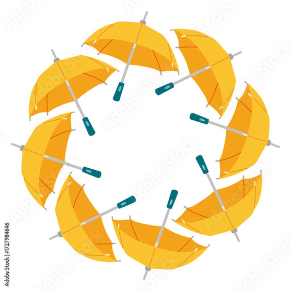 Fototapeta Autumn umbrella circle frame. Round border made of umbrellas. The umbrellas are arranged in a circle. Vector flat isolated on white background.
