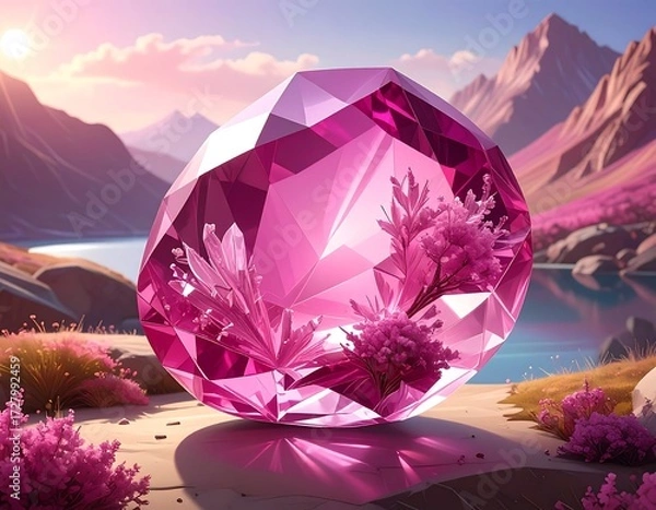 Obraz Radiant Gemstone Encapsulating a Floral Landscape