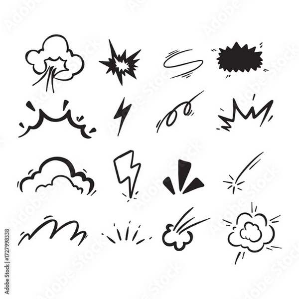 Fototapeta A collection of hand drawn comic book style sound effects and visual elements