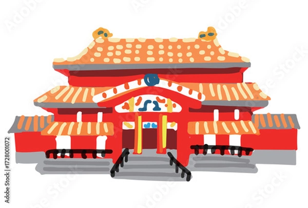 Obraz 沖縄の首里城かわいい手描きフラットイラスト