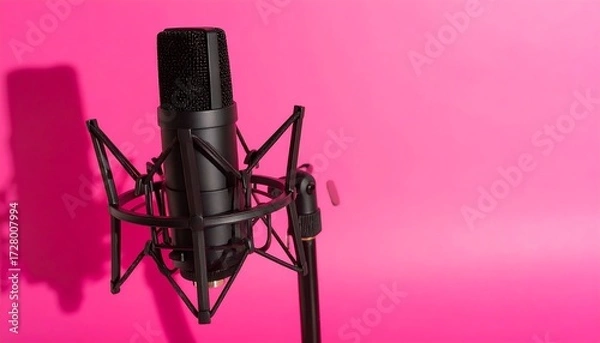 Obraz Close-up studio microphone on a hot pink background
