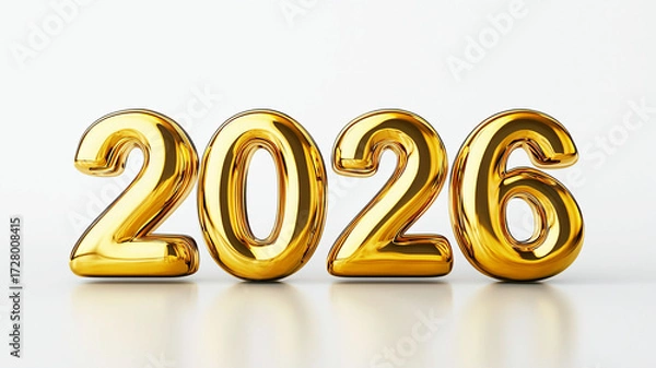 Fototapeta Shiny Golden Numbers Representing the Year 2026 on White Background