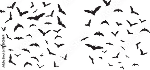 Fototapeta Flying Bat Silhouettes Pattern on White Background