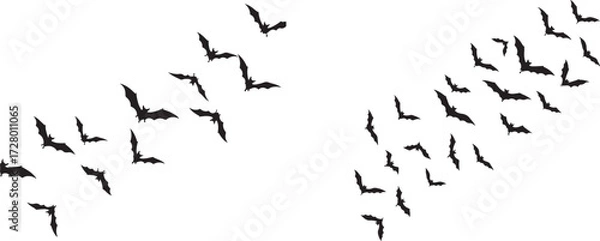 Fototapeta Flying Black Bats Silhouette Group on White Background