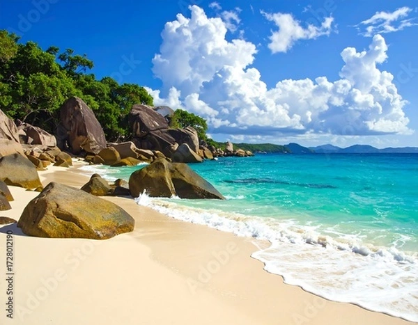 Fototapeta Paradise Beachscape with Pristine Turquoise Waters