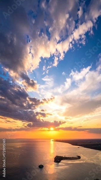 Obraz Panoramic sunset over water with dramatic clouds