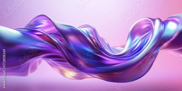Obraz Smooth flowing abstract ribbon with shiny metallic purple and blue hues twisting against a soft gradient pink background