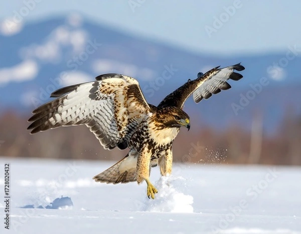 Fototapeta Majestic Raptor Descending On Wintery Terrain