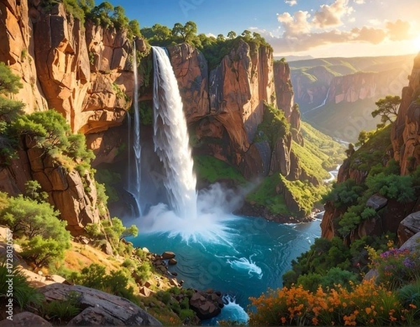 Fototapeta Majestic Waterfall Cascading Down Rocky Gorge