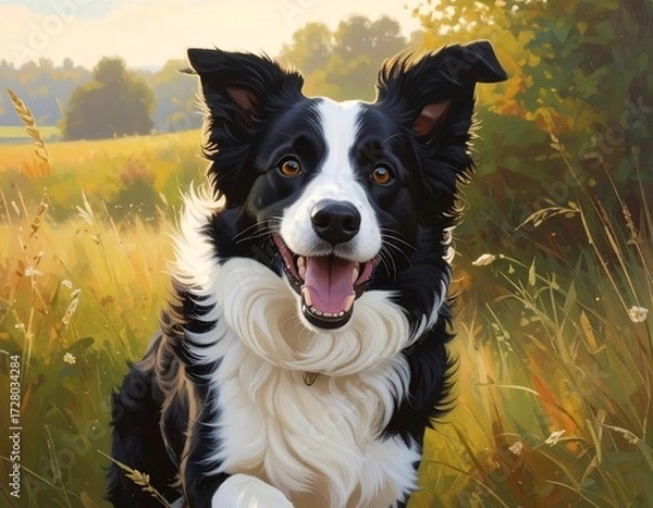 Fototapeta Playful Border Collie in a Sunny Meadow