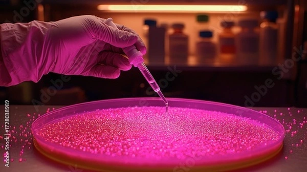 Fototapeta A scientist using a pipette in a bright laboratory setting