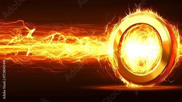 Fototapeta A burning golden circle surrounded by radiating waves of energy