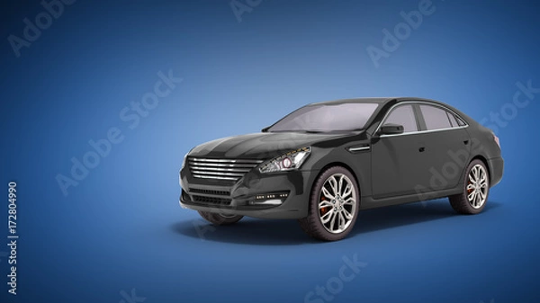 Fototapeta black car studio view 3d render on blue background