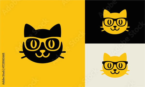 Fototapeta Vector logo of a cat head wearing glasses