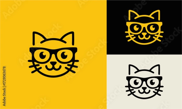 Fototapeta Vector logo of a cat head wearing glasses