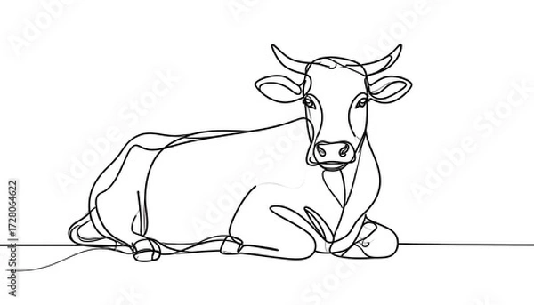 Fototapeta Continuous line drawing of a cow