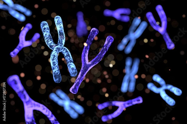 Obraz Chromosomy streszczenie tło naukowe. Ilustracja 3D