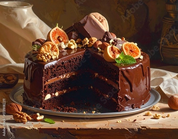 Fototapeta Scrumptious Chocolate Cake with Decadent Toppings