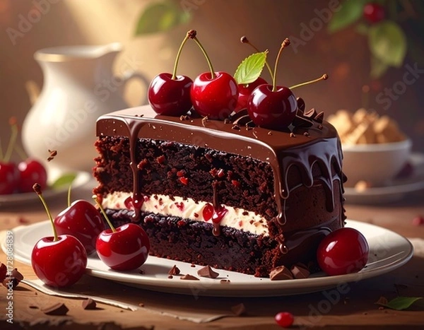 Fototapeta Scrumptious Chocolate Cherry Cake Delight