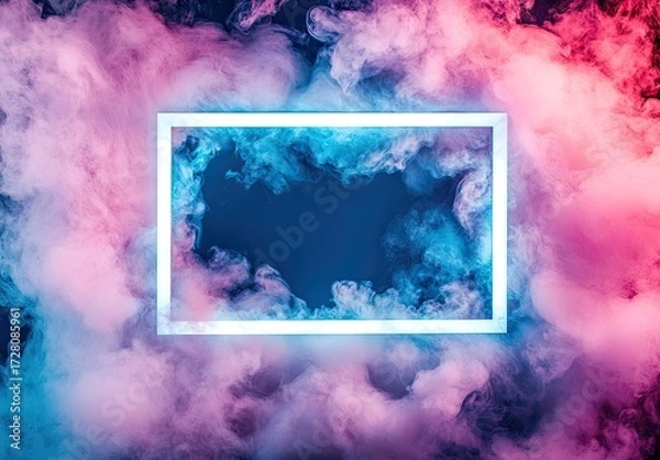 Obraz Neon rectangle frame in colorful smoke