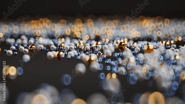 Fototapeta Abstract Background with Floating Golden, Silver, and White Spheres.