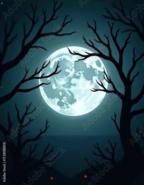 Obraz Full Moon Framed by Haunted Branches border background  spooky illustration decoration