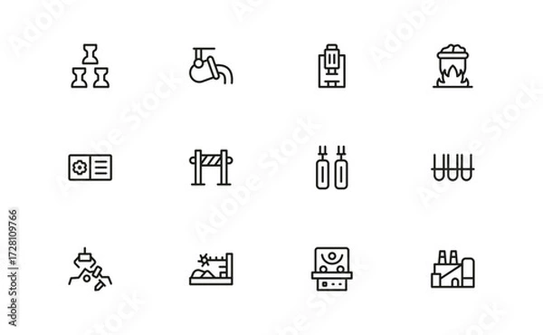 Fototapeta Iron And Steel Manufacturing Essentials – Professional Line Icon Set Featuring Minimal and Pixel-Perfect Industry Symbols for Modern Industrial Applications