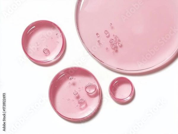 Fototapeta Close-up of petri dishes containing liquid samples, showcasing scientific research or laboratory analysis.