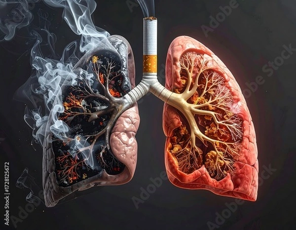 Fototapeta Smoking's Destructive Impact on Lungs Visualized