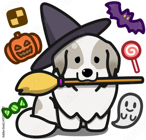 Fototapeta ハロウィン仮装のウルフカラーのグレートピレニーズ