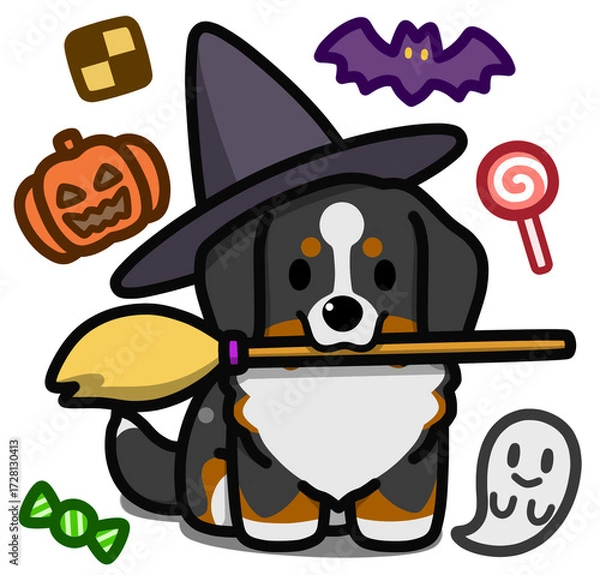 Fototapeta ハロウィン仮装のバーニーズマウンテンドッグ