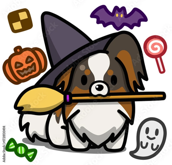 Fototapeta ハロウィン仮装のトライカラーのパピヨン