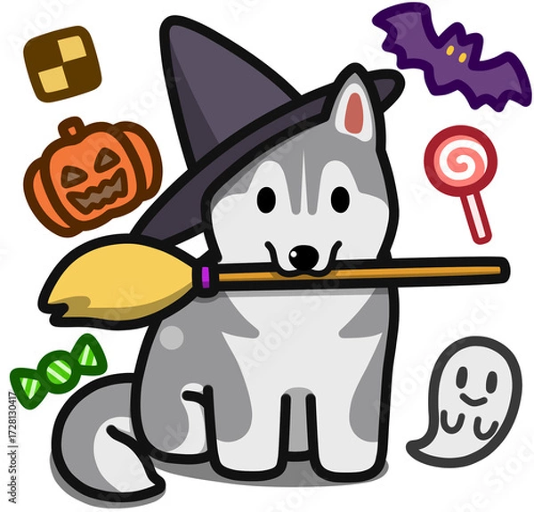 Fototapeta ハロウィン仮装のグレーのシベリアンハスキー