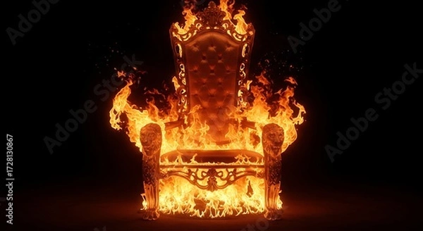 Obraz Burning Golden Throne on Black Background