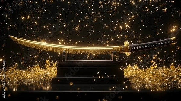 Obraz Classic Katana Display with Dramatic Lighting