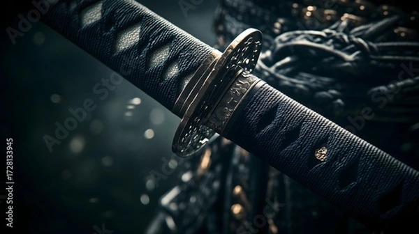 Obraz Samurai Sword on Textured Dark Background