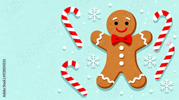 Fototapeta Gingerbread man with candy canes
