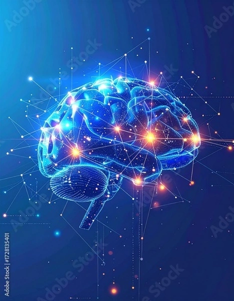 Fototapeta digital neural network with glowing data connections, 