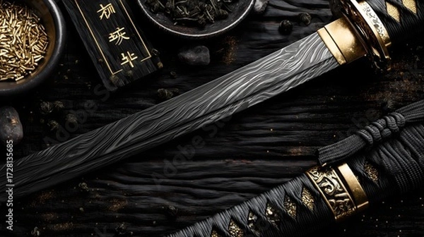 Obraz Traditional Katana Sword with Dramatic Lighting