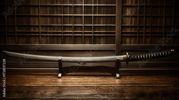 Obraz Katana Sword Vertical Composition with Empty Space