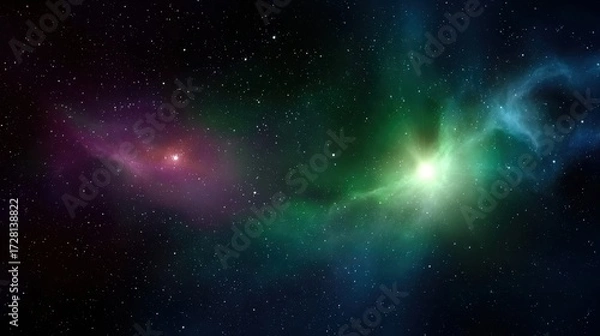 Fototapeta Cosmic background with galaxy light, planets and stars for space exploration themes. Suitable for posters, websites, and creative designs.