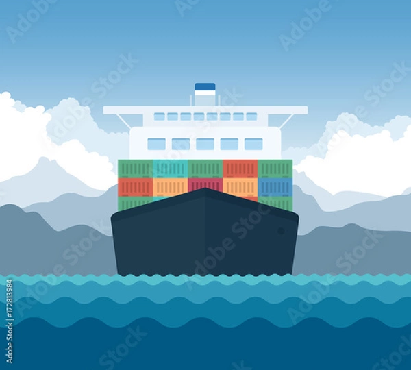 Fototapeta Cargo Shipping Transporting Flat Vector Illustration 