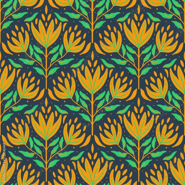 Obraz floral seamless pattern tile folk art artwork illustration for fabric batik swirl