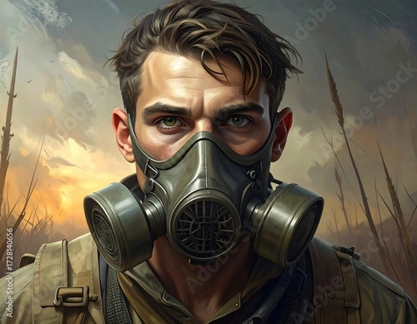 Fototapeta Post-Apocalyptic Survivor with Respirator