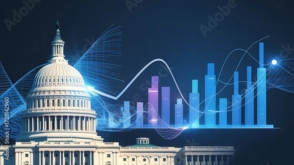 Fototapeta United states capitol building with data visualization illustrating economic growth and financial trends